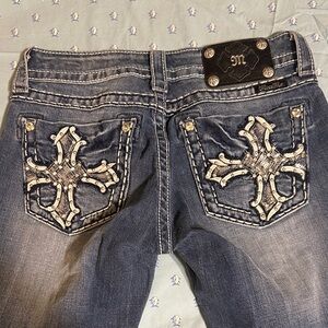 Miss Me Dark Wash Boot Cut Jeans with Embellished Cross Pockets